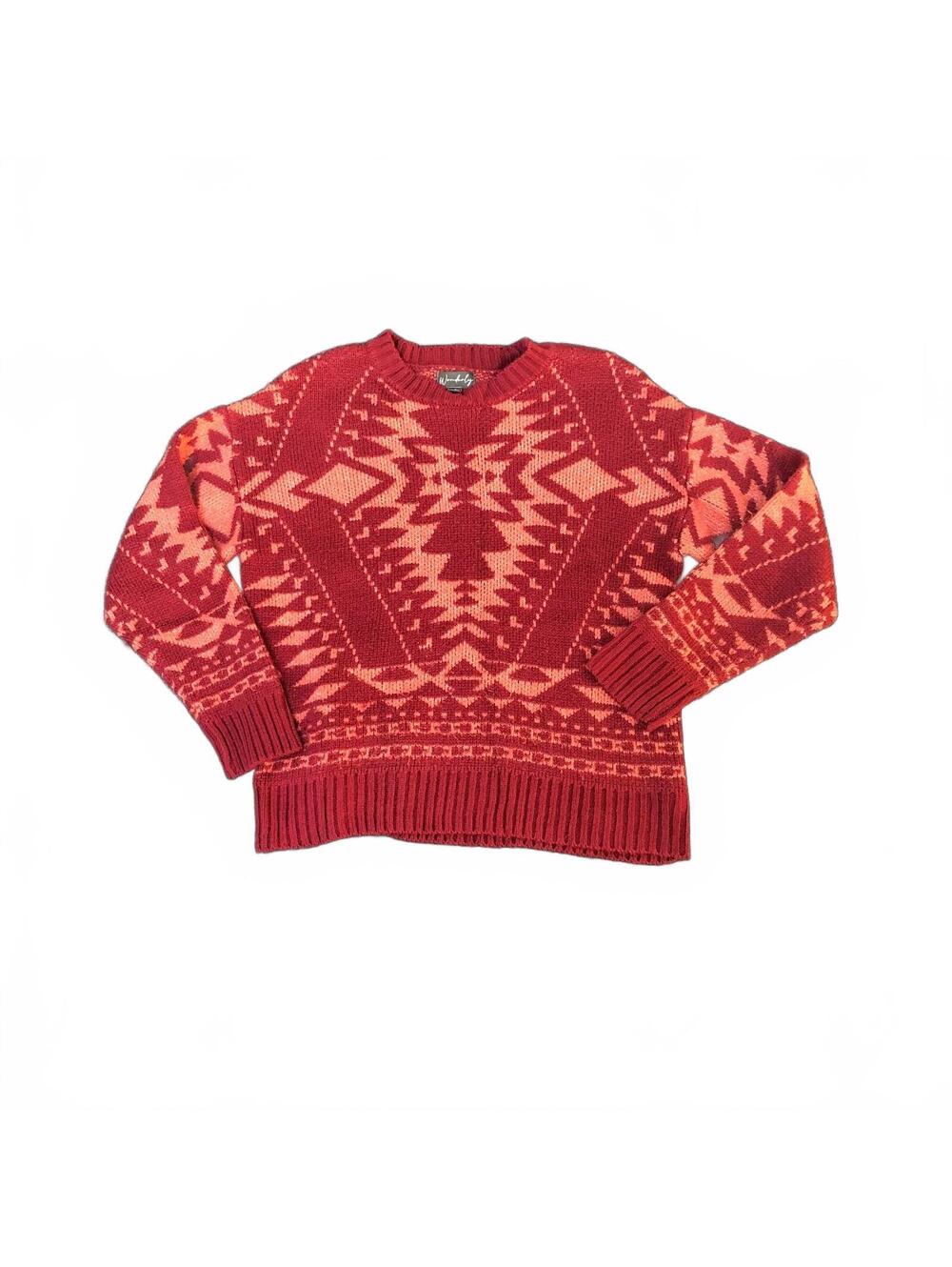 Wonderly Burgundy and Pink Patterned Knit Sweater Size Small